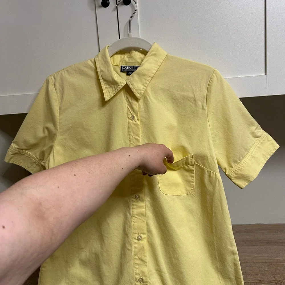 Lands End Button Up Shirt Dress Womens 10 Yellow Short Sleeve Pocket Vintage 90s - Picture 8 of 12